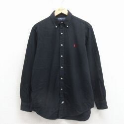 L★古着 長袖 ブランド シャツ メンズ 90年代 90s ワンポイントロゴ コットン ボタンダウン 黒【spe】 26feb09