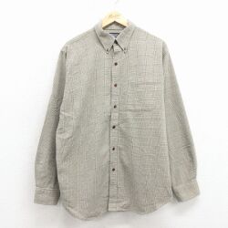 XL★古着 ランズエンド 長袖 ブランド シャツ メンズ 00年代 00s コットン ボタンダウン 緑他 26feb09