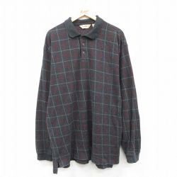 XL★古着 エディーバウアー 長袖 ブランド ポロ シャツ メンズ 00年代 00s ロング丈 コットン 黒他 チェック 26feb14