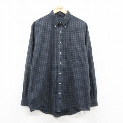 XL★古着 ランズエンド 長袖 ブランド シャツ メンズ 00年代 00s 大きいサイズ ロング丈 コットン ボタンダウン 紺他 チェック 26feb14