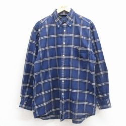 L★古着 ノーティカ 長袖 ブランド シャツ メンズ 90年代 90s ワンポイントロゴ コットン ボタンダウン 紺 チェック 26feb16