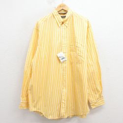 XL★古着 ノーティカ 長袖 ブランド シャツ メンズ 90年代 90s ワンポイントロゴ 大きいサイズ ロング丈 デッドストック コットン ボタンダウン 黄 ストライプ【spe】 26feb16
