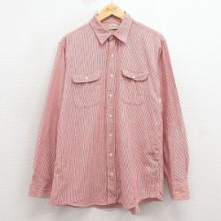 L★古着 エルエルビーン 長袖 ブランド シャツ メンズ 80年代 80s コットン USA製 赤他 ストライプ 26feb16