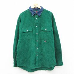 【20%OFF】トミーヒルフィガー 90s 長袖シャツ ワンポイントロゴ グリーン XL | 古着