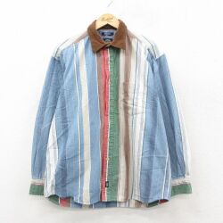 【20%OFF】ドッカーズ 90s 長袖シャツ 襟コーデュロイ ネイビーストライプ L | 古着
