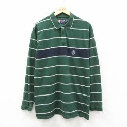 ラルフローレン 90s 長袖ポロシャツ ワンポイントロゴ グリーンボーダー L | 古着