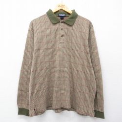 【20%OFF】ランズエンド 00s 長袖ポロシャツ ベージュ千鳥格子 XL | 古着