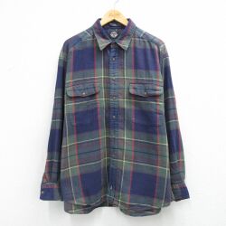 XL★古着 ドッカーズ 長袖 ブランド シャツ メンズ 90年代 90s 大きいサイズ コットン 紺他 チェック 26mar04