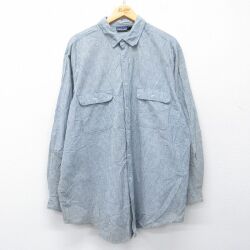 XL★古着 パタゴニア patagonia 長袖 ブランド シャツ メンズ 00年代 00s ワンポイントロゴ ロング丈 コットン 薄紺他 ストライプ【spe】 26mar04
