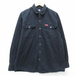 XL★古着 ディッキーズ 長袖 ブランド シャツ メンズ コットン 黒 26mar04