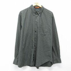 XL★古着 ドッカーズ 長袖 ブランド シャツ メンズ 大きいサイズ ロング丈 ボタンダウン 緑系他 チェック 26mar04