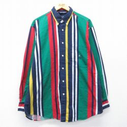 ノーティカ 90s 長袖シャツ ワンポイントロゴ ネイビーストライプ XL | 古着
