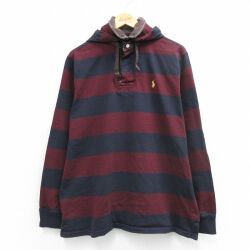 XL★古着 ラルフローレン 長袖 ブランド ラガー シャツ パーカー メンズ 90年代 90s ワンポイントロゴ コットン エンジ他 ストライプ【spe】 26mar09