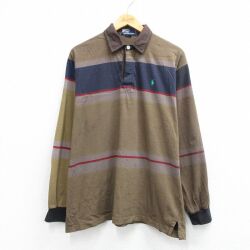 ラルフローレン 90s 長袖ラガーシャツ ワンポイントロゴ ライトグリーンストライプ L | 古着