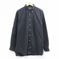 XL★古着 ラルフローレン 長袖 ブランド シャツ メンズ 90年代 90s ワンポイントロゴ 大きいサイズ ロング丈 コットン ボタンダウン 黒【spe】 26mar11