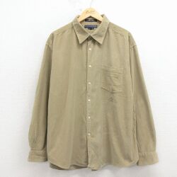 XL★古着 トミーヒルフィガー 長袖 ブランド シャツ メンズ ワンポイントロゴ コーデュロイ 大きいサイズ コットン 薄緑 26mar10