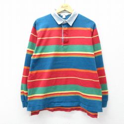 L★古着 ジェイクルー 長袖 ブランド ラガー シャツ メンズ 90年代 90s 襟デニム コットン 赤他 ボーダー【spe】 26mar13