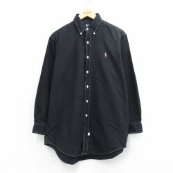 XL★古着 ラルフローレン 長袖 ブランド シャツ メンズ 90年代 90s ワンポイントロゴ オックスフォード コットン ボタンダウン 黒 26mar14