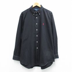 ラルフローレン 90s 長袖シャツ ワンポイントロゴ ブラックストライプ XL | 古着