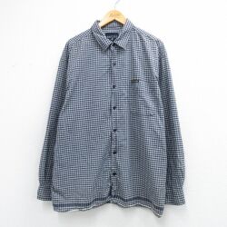 XL★古着 ノーティカ 長袖 ブランド シャツ メンズ ワンポイントロゴ 大きいサイズ ロング丈 コットン 紺他 チェック 26mar14