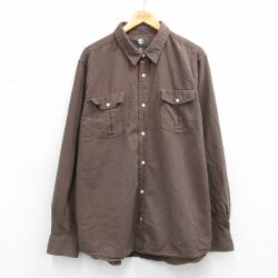 XL★古着 ティンバーランド 長袖 ブランド シャツ メンズ 大きいサイズ ロング丈 コットン 茶 26mar14