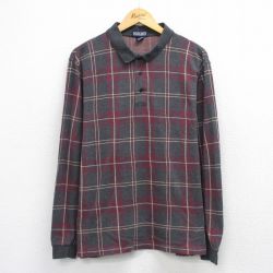 XL★古着 ランズエンド 長袖 ブランド ポロシャツ メンズ 00年代 00s コットン 濃グレー他 チェック 26mar18