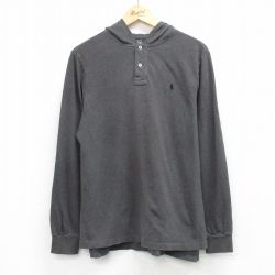 M★古着 ラルフローレン 長袖 ブランド ポロ パーカー メンズ 90年代 90s ワンポイントロゴ 鹿の子 コットン 濃グレー 26mar18