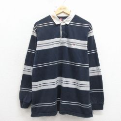 XL★古着 ラルフローレン チャップス 長袖 ブランド ラガー シャツ メンズ 90年代 90s ワンポイントロゴ コットン 紺 ボーダー 26mar23