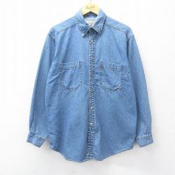 L★古着 リーバイス Levis 長袖 ブランド シャツ メンズ ロング丈 コットン 紺 デニム 26apr01