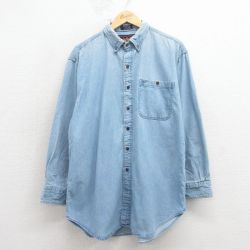 XL★古着 ラルフローレン チャップス 長袖 ブランド シャツ メンズ 80年代 80s ロング丈 コットン ボタンダウン 薄紺 デニム【spe】 26apr02