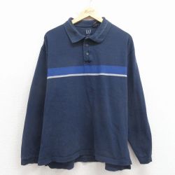 XL★古着 ギャップ GAP 長袖 ブランド ポロ シャツ メンズ 00年代 00s 大きいサイズ コットン 紺 26apr03