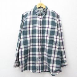 L★古着 エルエルビーン 長袖 ブランド シャツ メンズ 80年代 80s コットン ボタンダウン USA製 緑他 チェック 26apr08