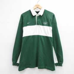 L★古着 ナイキ NIKE 長袖 ブランド ラガー シャツ メンズ 00年代 00s ワンポイントロゴ NFL ニューヨークジェッツ コットン 緑他 アメフト スーパーボウル 26apr08