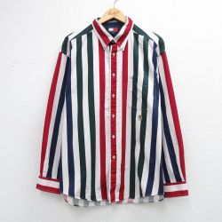 トミーヒルフィガー 90s 長袖シャツ ワンポイントロゴ ホワイトストライプ XL | 古着