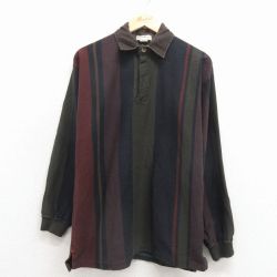 M★古着 エディーバウアー 長袖 ブランド ラガー シャツ メンズ 00年代 00s コットン こげ茶他 ストライプ 26apr08