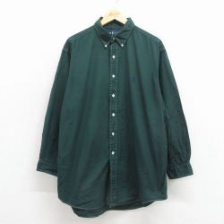 XL★古着 ラルフローレン 長袖 ブランド シャツ メンズ 90年代 90s ワンポイントロゴ オックスフォード 大きいサイズ ロング丈 コットン ボタンダウン 緑【spe】 26apr08