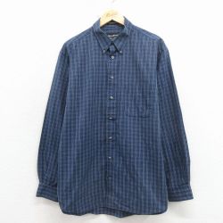 XL★古着 エディーバウアー 長袖 ブランド シャツ メンズ 00年代 00s 大きいサイズ コットン ボタンダウン 紺他 チェック 26apr11