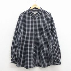 XL★古着 エディーバウアー 長袖 ブランド シャツ メンズ 00年代 00s 大きいサイズ ロング丈 コットン ボタンダウン 紺他 チェック 26apr11
