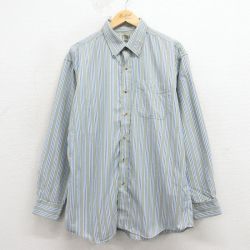 XL★古着 エルエルビーン 長袖 ブランド シャツ メンズ 00年代 00s コットン ボタンダウン 緑他 ストライプ 26apr11