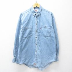 XL★古着 リーバイス Levis 長袖 ブランド シャツ メンズ 00年代 00s コットン ボタンダウン 薄紺 デニム 26apr14