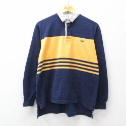 M★古着 ラコステ LACOSTE IZOD 長袖 ブランド ラガー シャツ メンズ 90年代 90s ワンポイントロゴ ヒジ当て コットン 濃紺他 26apr14