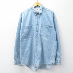 XL★古着 リーバイス Levis 長袖 ブランド シャツ メンズ 00年代 00s ロング丈 コットン 薄紺 デニム 26apr14