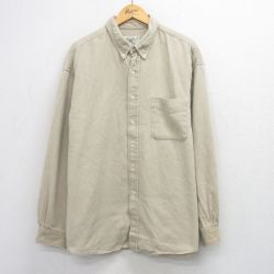 XL★古着 エディーバウアー 長袖 ブランド シャツ メンズ 00年代 00s ワンポイントロゴ 大きいサイズ ロング丈 コットン ベージュ 26apr20