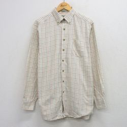 L★古着 エルエルビーン 長袖 ブランド シャツ メンズ 00年代 00s コットン ボタンダウン 薄ベージュ他 チェック 26apr20