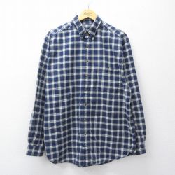 XL★古着 エディーバウアー 長袖 ブランド シャツ メンズ 00年代 00s ロング丈 コットン ボタンダウン 濃紺他 チェック 26apr20