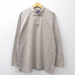 XL★古着 ラルフローレン チャップス 長袖 ブランド ポロ シャツ メンズ 90年代 90s ワンポイントロゴ コットン ベージュ 霜降り ストライプ 26apr20