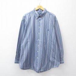 ラルフローレン 90s 長袖シャツ ワンポイントロゴ ネイビーストライプ XL | 古着