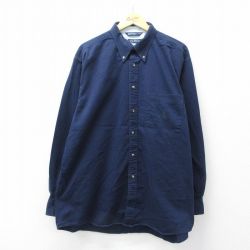 XL★古着 ノーティカ 長袖 ブランド シャツ メンズ 90年代 90s ワンポイントロゴ 大きいサイズ ロング丈 コットン ボタンダウン 濃紺 26apr20