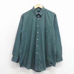 L★古着 ランズエンド 長袖 ブランド シャツ メンズ 90年代 90s ボタンダウン USA製 緑 ストライプ【spe】 26apr28