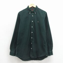 M★古着 ラルフローレン チャップス 長袖 ブランド シャツ メンズ 80年代 80s 馬 コットン ボタンダウン 緑 26apr28